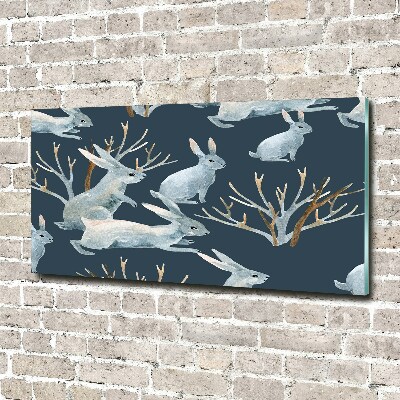 Schilderij op glas Konijnen in de winter