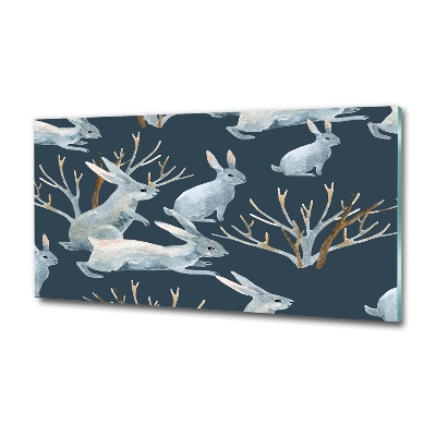 Schilderij op glas Konijnen in de winter