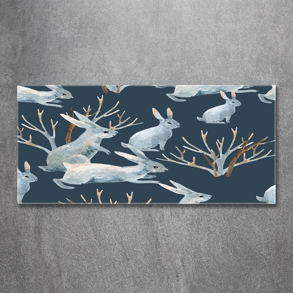 Schilderij op glas Konijnen in de winter