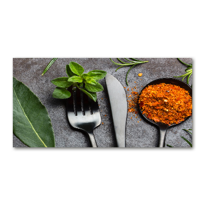 Schilderij glas Bestek en specerijen