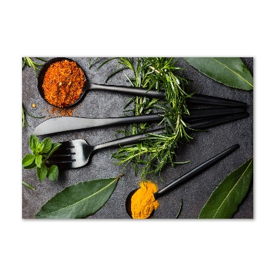 Schilderij glas Bestek en specerijen