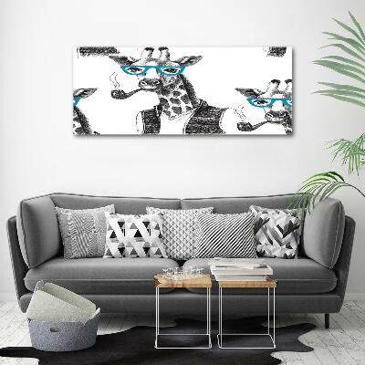 Schilderij glas Giraffe met bril