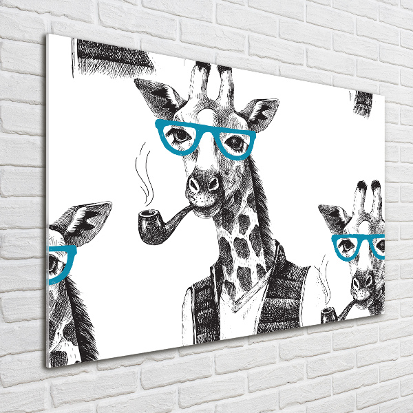 Schilderij glas Giraffe met bril