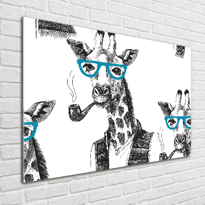 Schilderij glas Giraffe met bril