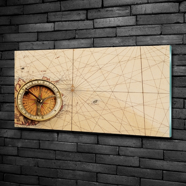 Glazen schilderij Kompas op de kaart