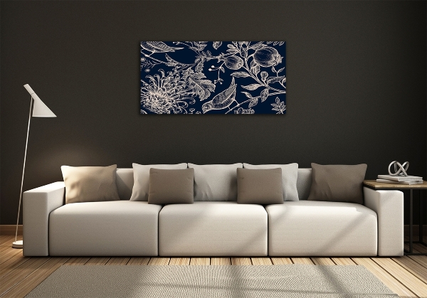 Foto schilderij op glas Bloemen en vogels