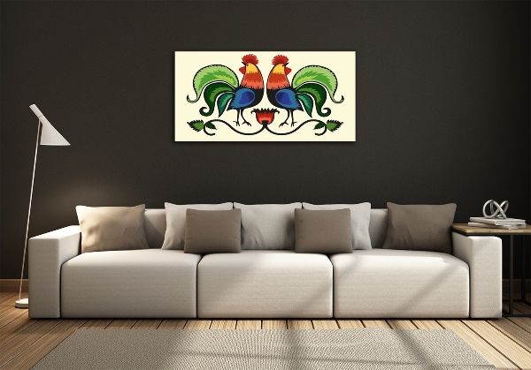 Schilderij op glas Hanen volkspatroon