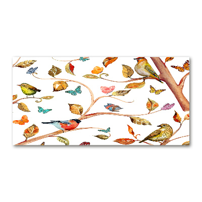 Glazen schilderij Vogels en vlinders