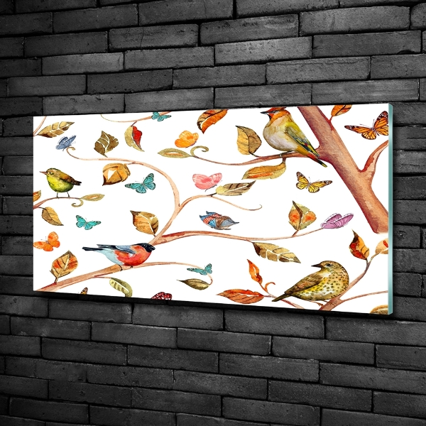 Glazen schilderij Vogels en vlinders