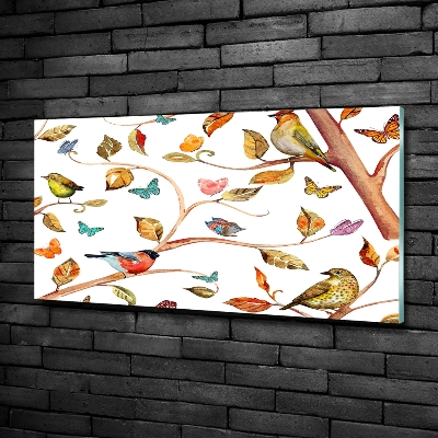 Glazen schilderij Vogels en vlinders