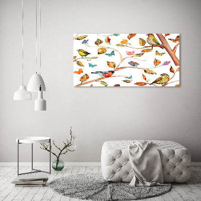 Glazen schilderij Vogels en vlinders