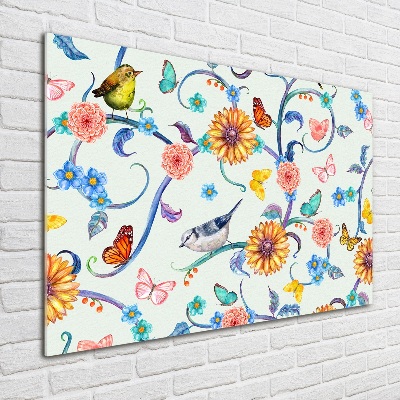 Schilderij op glas Bloemen en vogels