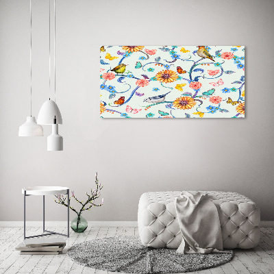 Schilderij op glas Bloemen en vogels