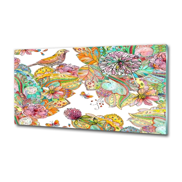 Glazen schilderij Vogel en versieringen