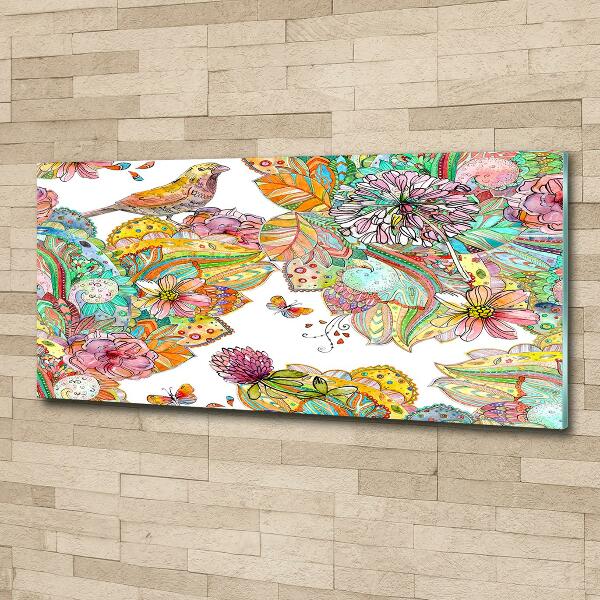 Glazen schilderij Vogel en versieringen