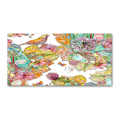 Glazen schilderij Vogel en versieringen