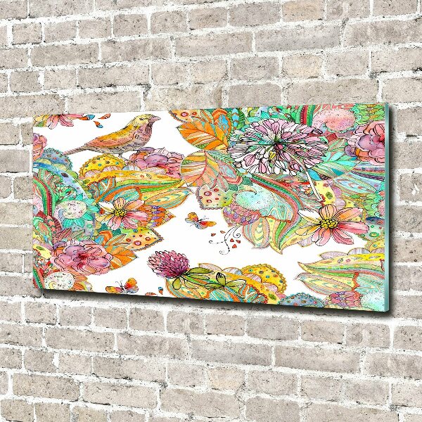 Glazen schilderij Vogel en versieringen