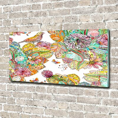 Glazen schilderij Vogel en versieringen