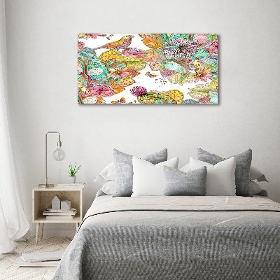 Glazen schilderij Vogel en versieringen