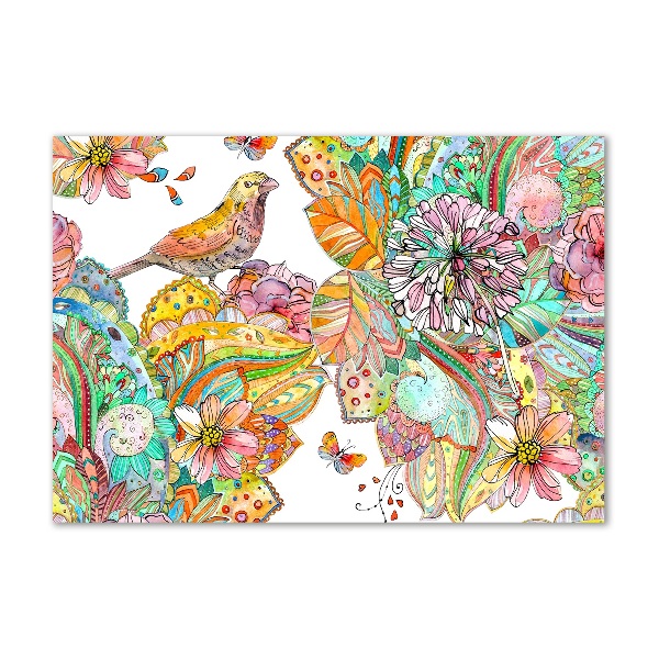 Glazen schilderij Vogel en versieringen