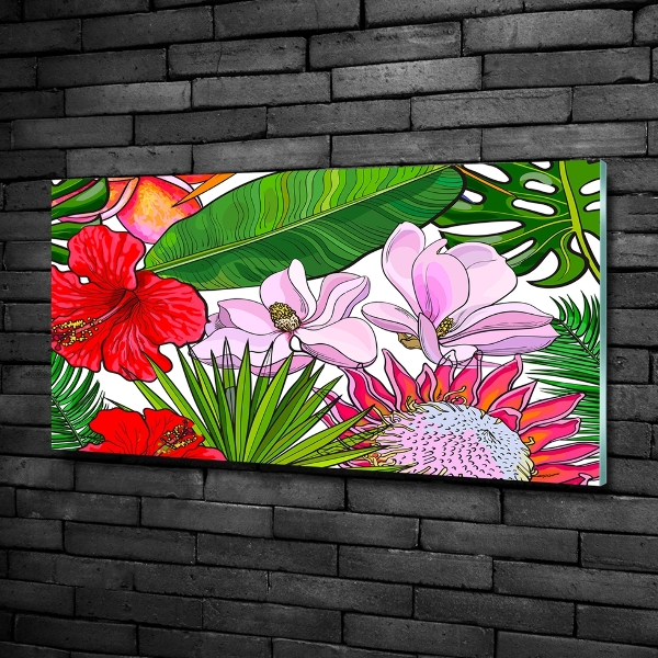 Glazen schilderij Hawaiiaanse bloemen