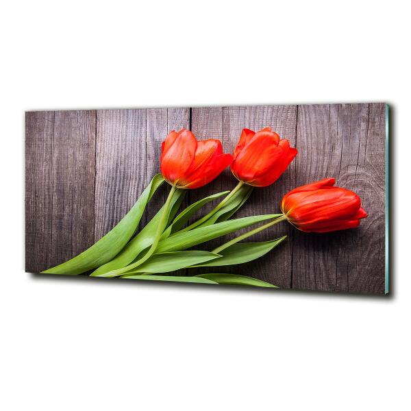 Glazen schilderij Rode tulpen