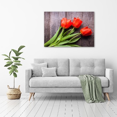 Glazen schilderij Rode tulpen