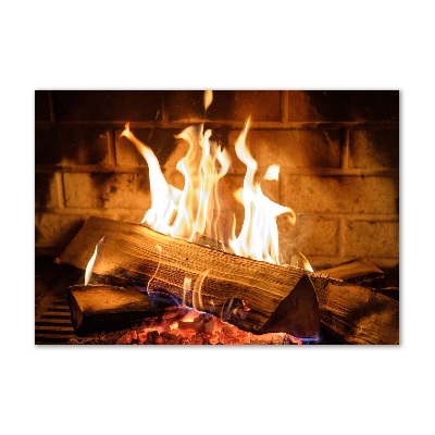 Schilderij op glas Hout in de open haard