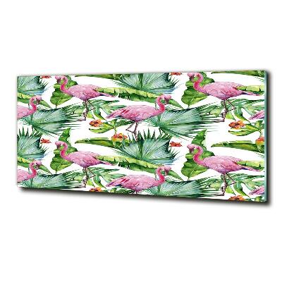 Foto schilderij op glas Flamingo's planten