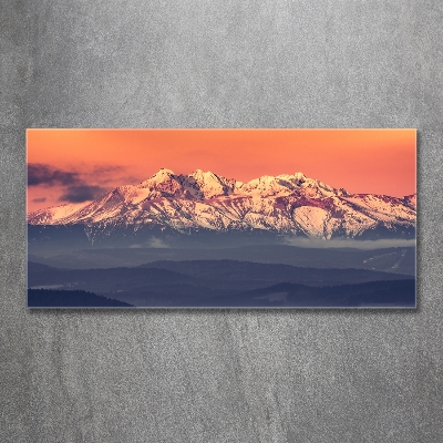 Schilderij glas Zonsopgang in het Tatragebergte