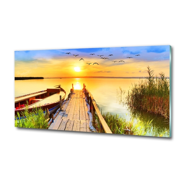 Schilderij op glas Boot en steiger