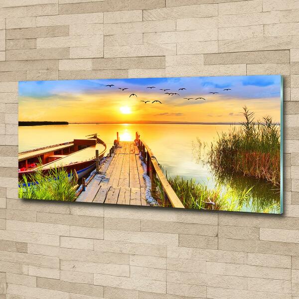 Schilderij op glas Boot en steiger