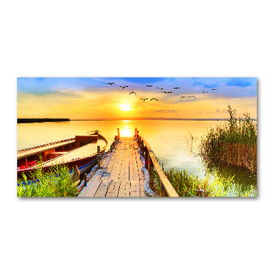 Schilderij op glas Boot en steiger