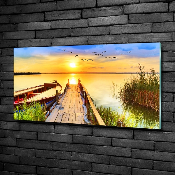 Schilderij op glas Boot en steiger