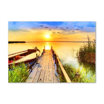 Schilderij op glas Boot en steiger