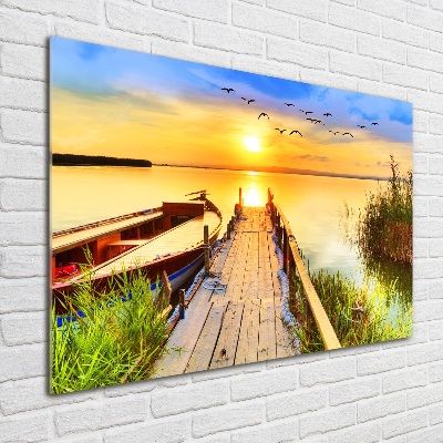 Schilderij op glas Boot en steiger