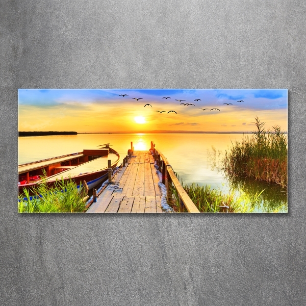 Schilderij op glas Boot en steiger