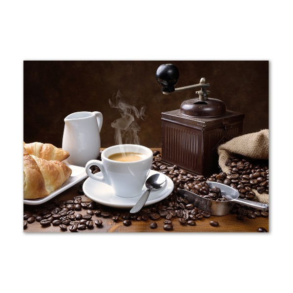 Glazen schilderij Croissants en koffie