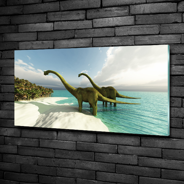 Schilderij op glas Dinosaurussen op het strand
