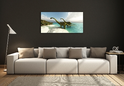Schilderij op glas Dinosaurussen op het strand