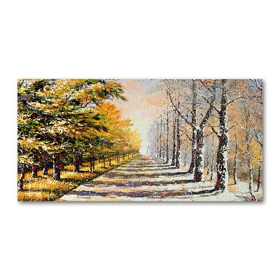 Schilderij glas Herfst versus winter