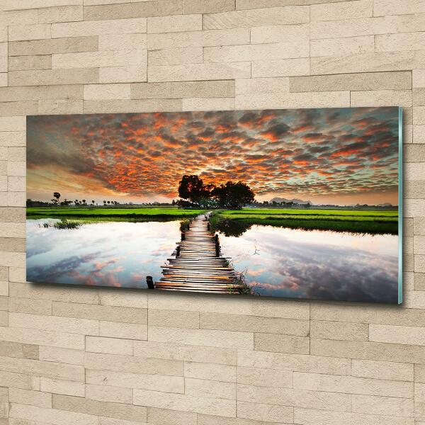 Foto schilderij op glas Houten brug