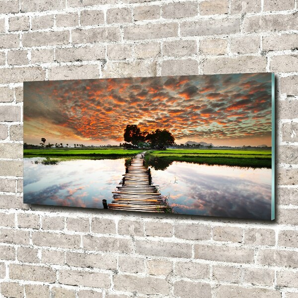 Foto schilderij op glas Houten brug