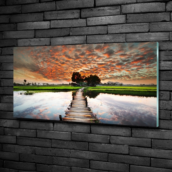 Foto schilderij op glas Houten brug