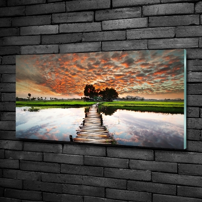 Foto schilderij op glas Houten brug