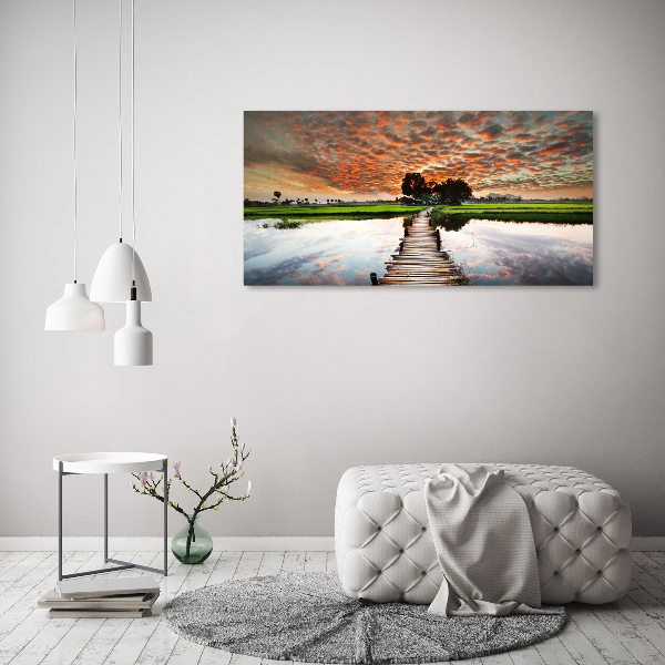 Foto schilderij op glas Houten brug