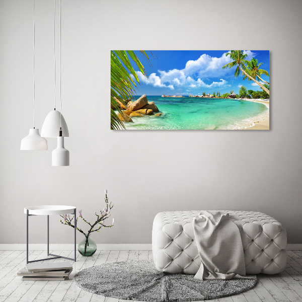 Schilderij op glas strand op de Seychellen