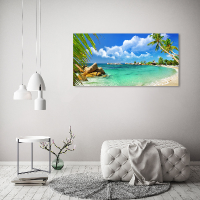 Schilderij op glas strand op de Seychellen