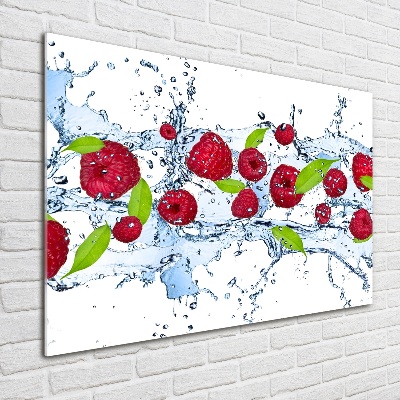 Schilderij glas Frambozen en water