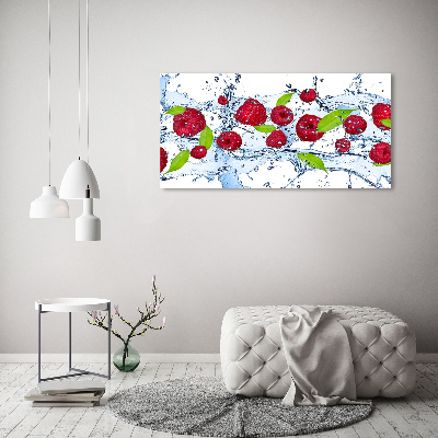 Schilderij glas Frambozen en water